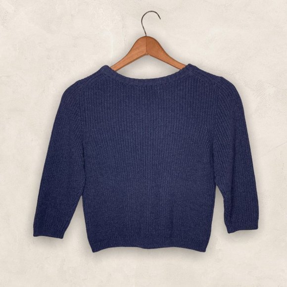 New‎ 525 America Large L Revolve Blue Ribbed Knit Crop Slim Fit Pullover Sweater - Picture 2 of 4